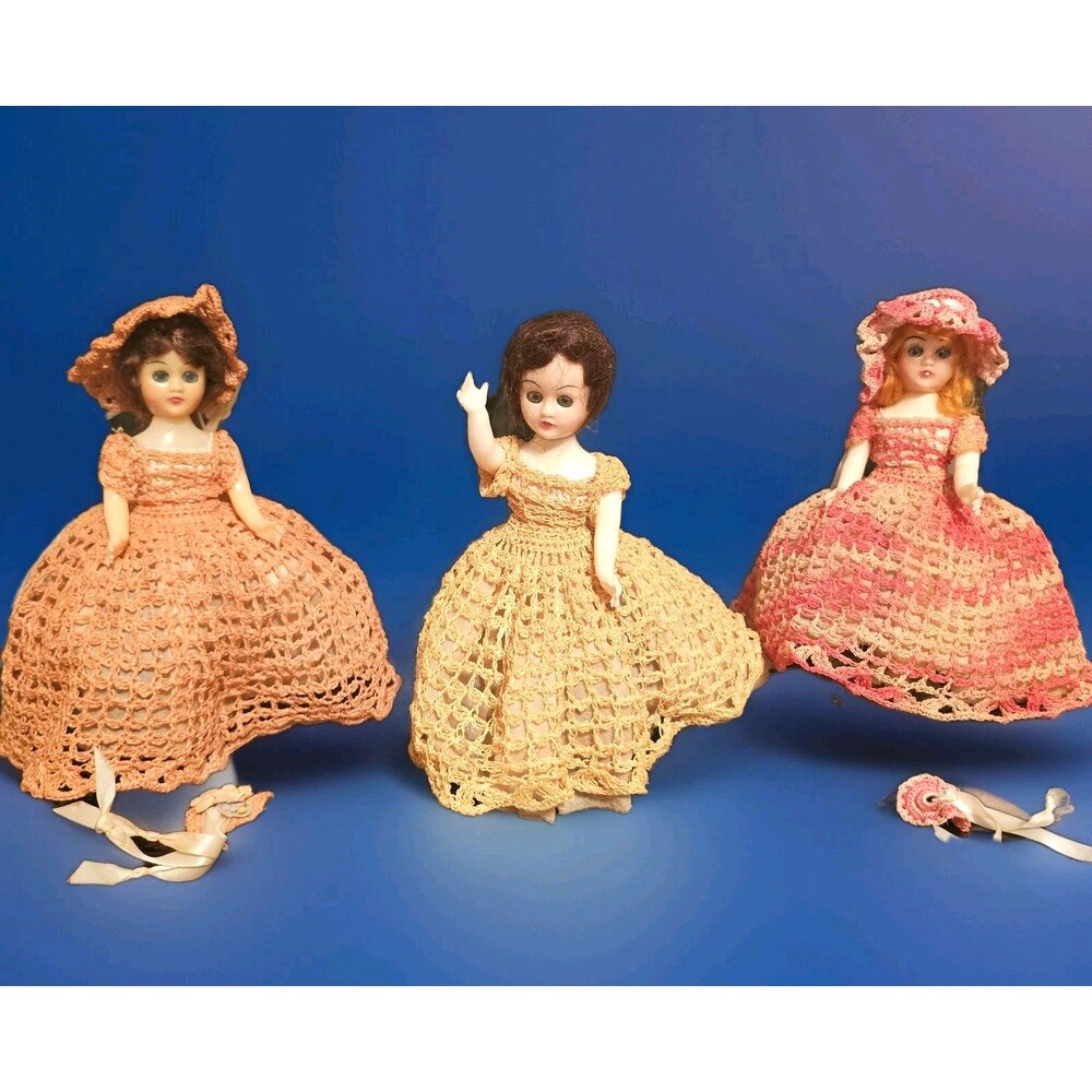 LOT OF 3 ⭐  Nancy Ann STORYBOOK Doll Crochet DRESS Pink GOLD Peach 40s